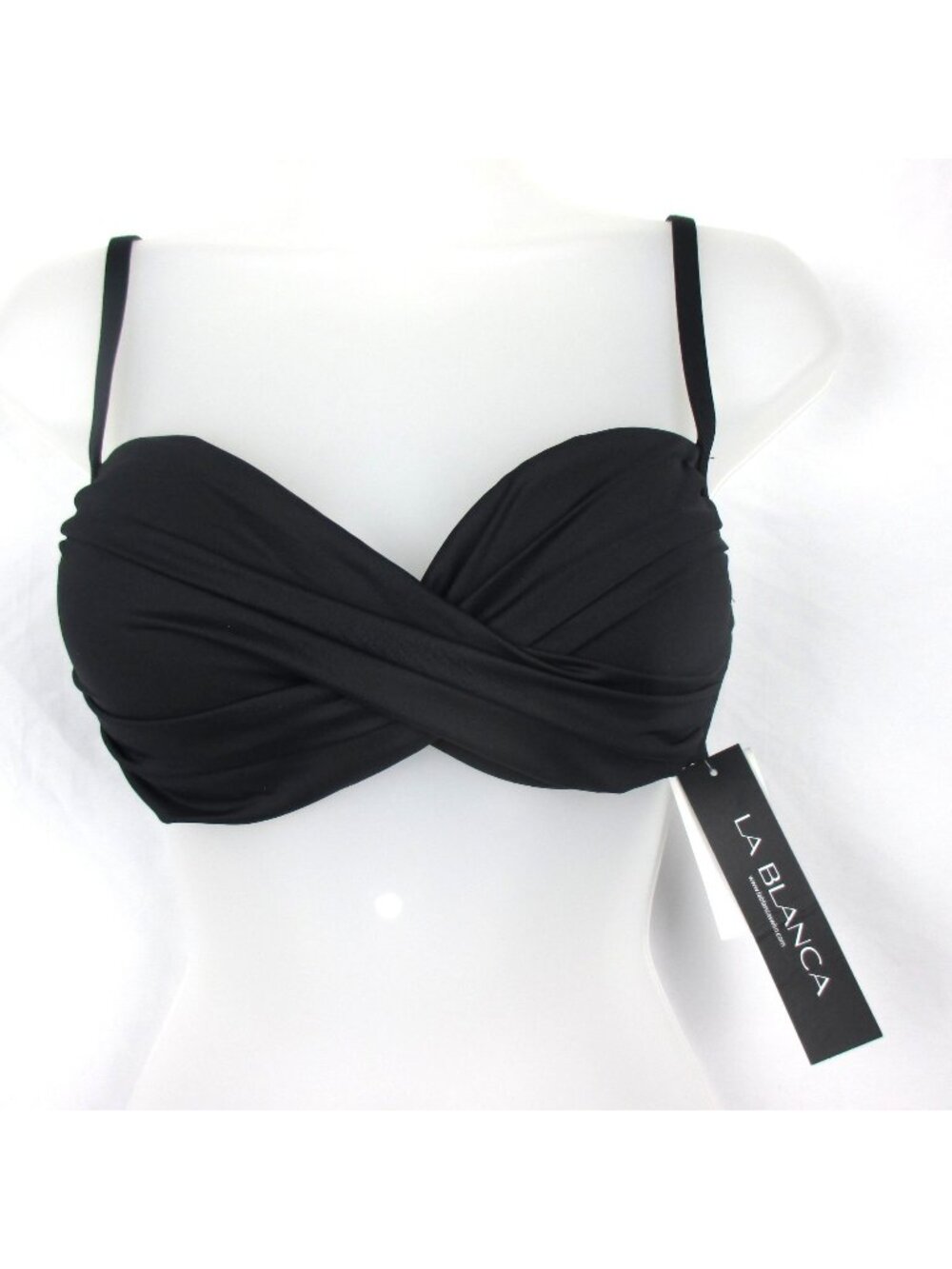 La Blanca Island Goddess Wrap Black Bikini Top Size 4 NWT Enhancing